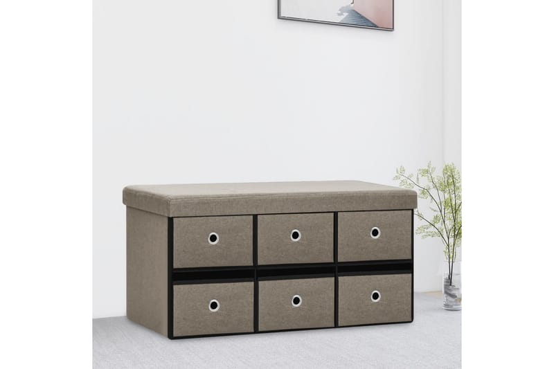 foldbar opbevaringsbænk 76x38x38 cm kunstlærred gråbrun - Gråbrun - Møbler - Stole & lænestole - Bænke - Skohylde med bænk