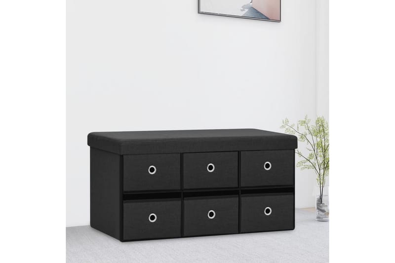 foldbar opbevaringsbænk 76x38x38 cm kunstlærred sort - Sort - Entréopbevaring - Skohylde med bænk