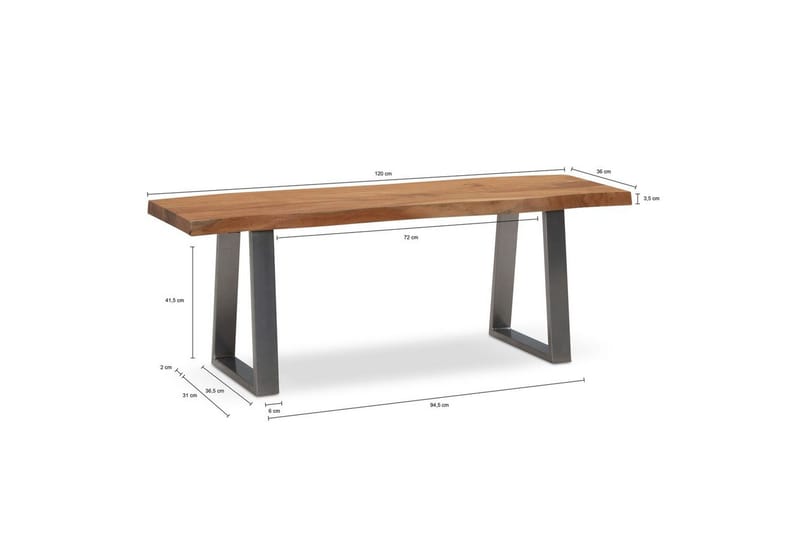 Garderobebænk Wohnling Massivt Akacietræ 120 cm Trækantentré Sølv, Lige Løbere - Sølv, Lige Løbere - Møbler - Stole & lænestole - Bænke - Entrébænk