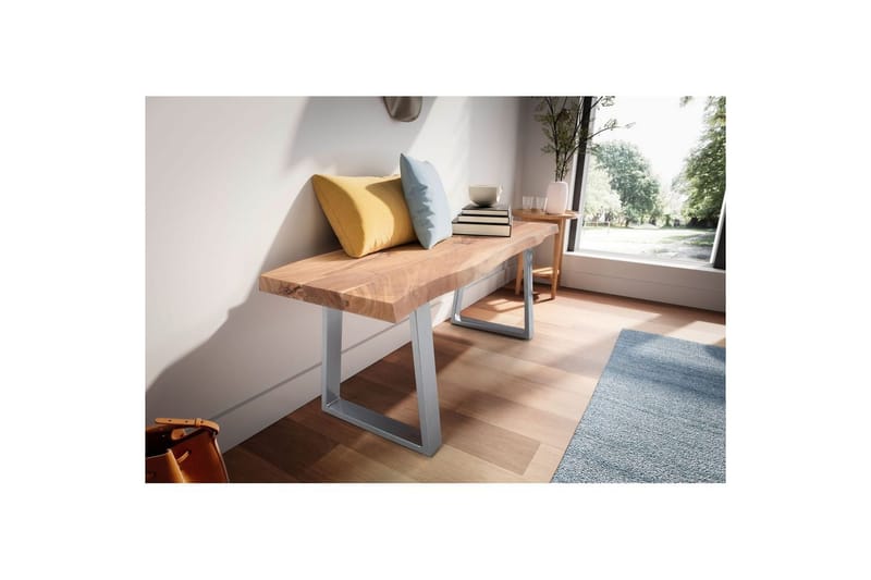 Garderobebænk Wohnling Massivt Akacietræ 120 cm Trækantentré Sølv, Lige Løbere - Sølv, Lige Løbere - Møbler - Stole & lænestole - Bænke - Entrébænk