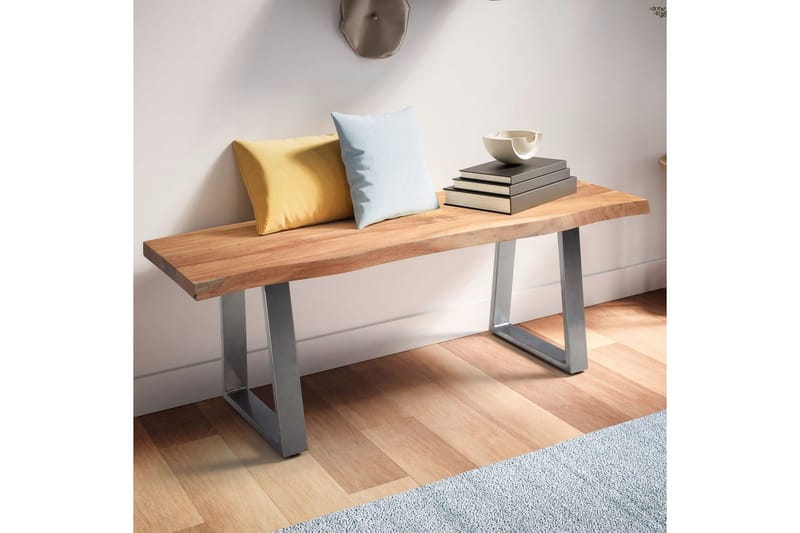 Garderobebænk Wohnling Massivt Akacietræ 120 cm Trækantentré Sølv, Lige Løbere - Sølv, Lige Løbere - Møbler - Stole & lænestole - Bænke - Entrébænk