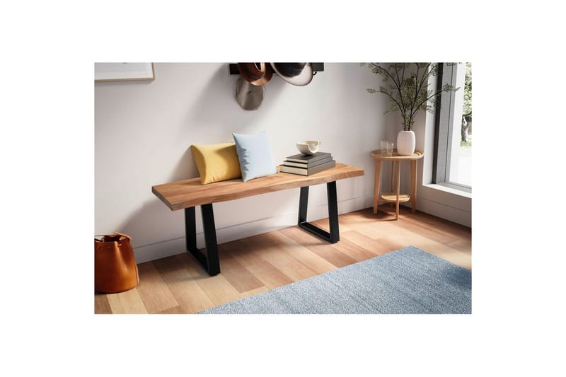 Garderobebænk Wohnling Massivt Akacietræ 120 cm Trækantentré Sort, Lige Løbere - Sort, Lige Løbere - Møbler - Stole & lænestole - Bænke - Entrébænk