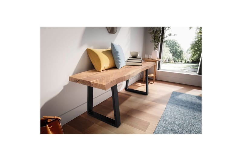 Garderobebænk Wohnling Massivt Akacietræ 120 cm Trækantentré Sort, Lige Løbere - Sort, Lige Løbere - Møbler - Stole & lænestole - Bænke - Entrébænk