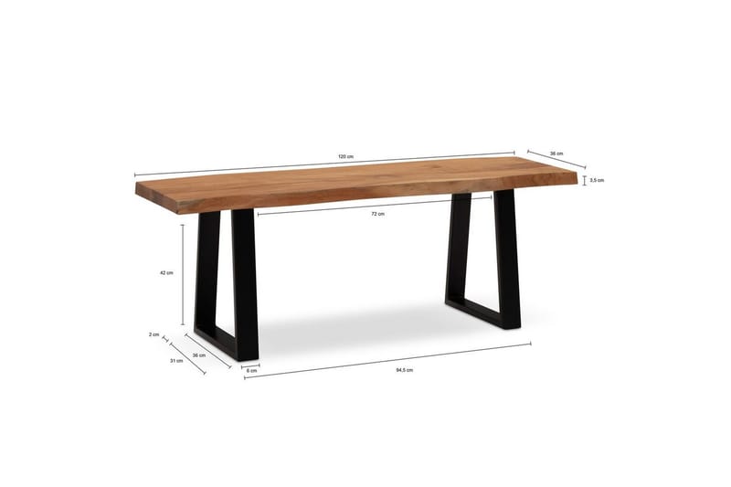 Garderobebænk Wohnling Massivt Akacietræ 120 cm Trækantentré Sort, Lige Løbere - Sort, Lige Løbere - Møbler - Stole & lænestole - Bænke - Entrébænk