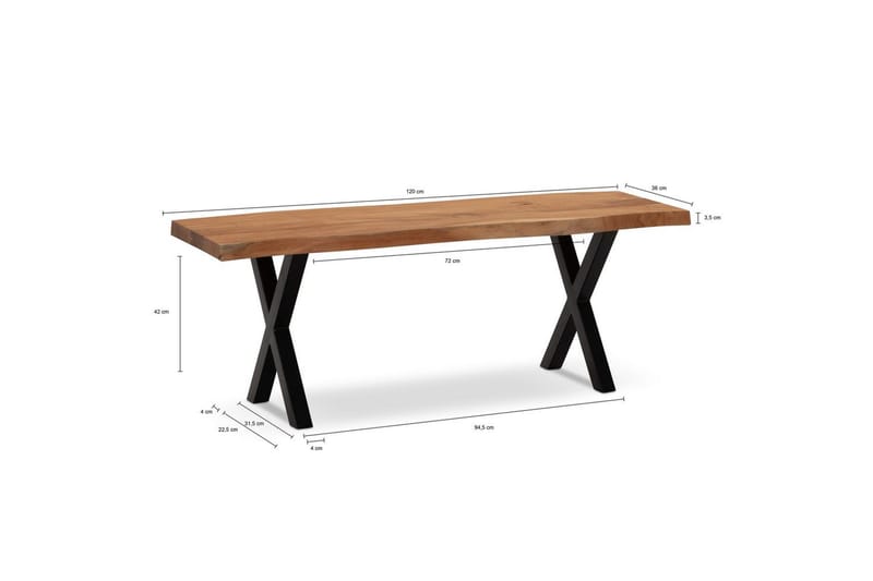 Garderobebænk Wohnling Massivt Akacietræ 120 cm Trækantentré Sort, X-Frame - Sort, X-Frame - Møbler - Stole & lænestole - Bænke - Entrébænk