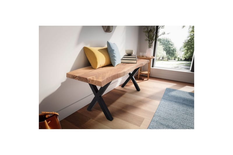 Garderobebænk Wohnling Massivt Akacietræ 120 cm Trækantentré Sort, X-Frame - Sort, X-Frame - Møbler - Stole & lænestole - Bænke - Entrébænk