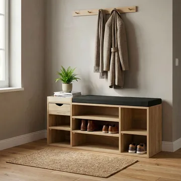 Morira skobænk 100 cm - natur-eg/sort - Møbler - Stole & lænestole - Bænke - Skohylde med bænk