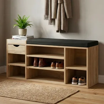 Morira skobænk 100 cm - natur-eg/sort - Møbler - Stole & lænestole - Bænke - Skohylde med bænk