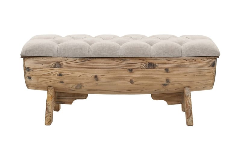 Opbevaringsbænk Massivt Træ Og Stof 103 X 51 X 44 Cm - Creme - Møbler - Stole & lænestole - Bænke - Entrébænk - Entrébænk med opbevaring