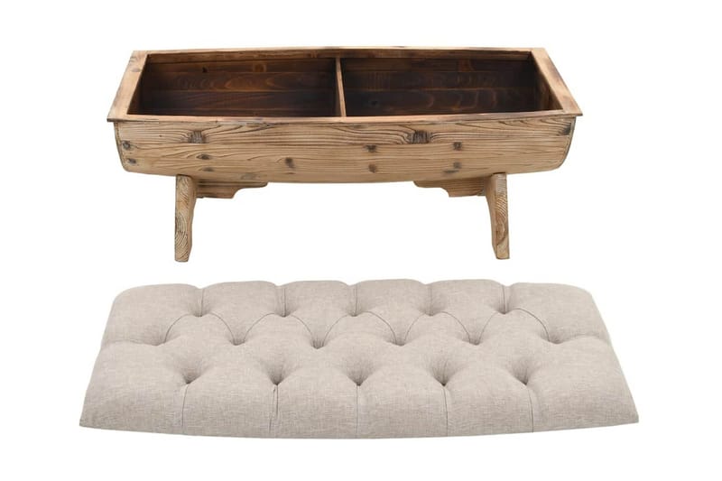 Opbevaringsbænk Massivt Træ Og Stof 103 X 51 X 44 Cm - Creme - Møbler - Stole & lænestole - Bænke - Entrébænk - Entrébænk med opbevaring