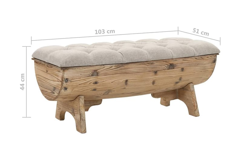 Opbevaringsbænk Massivt Træ Og Stof 103 X 51 X 44 Cm - Creme - Møbler - Stole & lænestole - Bænke - Entrébænk - Entrébænk med opbevaring