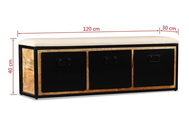 Opbevaringsbænk Med 3 Skuffer I Massivt Mangotræ 120X30X40Cm - Brun - Møbler - Stole & lænestole - Bænke - Entrébænk - Entrébænk med opbevaring