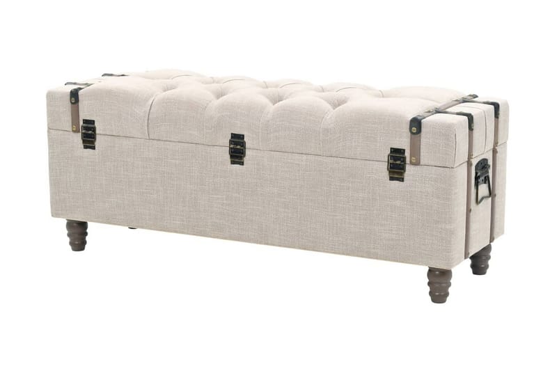 Opbevaringsbænkesæt 3 Dele Massivt Træ Og Stål 112X37X45Cm - Creme - Møbler - Stole & lænestole - Bænke - Entrébænk - Entrébænk med opbevaring