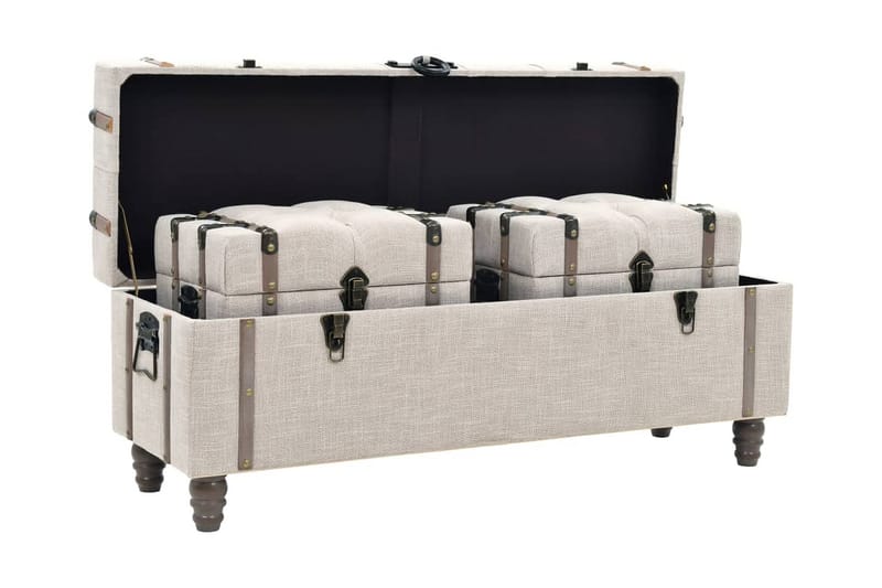 Opbevaringsbænkesæt 3 Dele Massivt Træ Og Stål 112X37X45Cm - Creme - Møbler - Stole & lænestole - Bænke - Entrébænk - Entrébænk med opbevaring