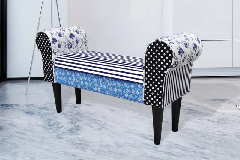 Patchwork Bænk I Landlig Livsstil, Blå Og Hvid - Flerfarvet - Møbler - Stole & lænestole - Bænke - Entrébænk