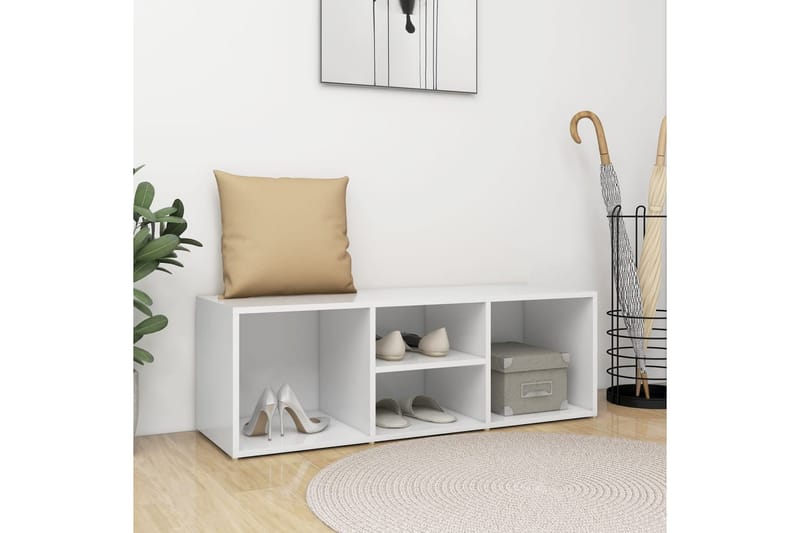 skobænk 105x35x35 cm spånplade hvid - Hvid - Møbler - Stole & lænestole - Bænke - Skohylde med bænk
