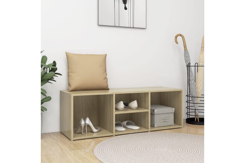 skobænk 105x35x35 cm spånplade sonoma-eg - Brun - Møbler - Stole & lænestole - Bænke - Skohylde med bænk