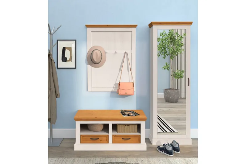 Skobænk Loft24 Selma Skobænk 100 cm Vit - Møbler - Stole & lænestole - Bænke - Skohylde med bænk
