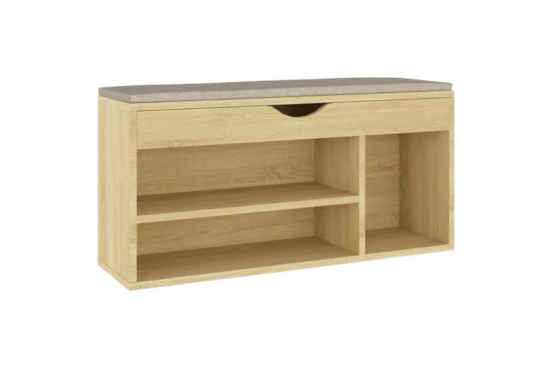 skobænk med hynde 104x30x49 cm spånplade sonoma-eg - Brun - Møbler - Stole & lænestole - Bænke - Skohylde med bænk