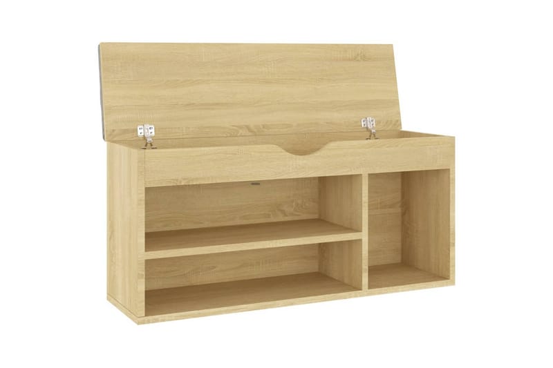 skobænk med hynde 104x30x49 cm spånplade sonoma-eg - Brun - Møbler - Stole & lænestole - Bænke - Skohylde med bænk