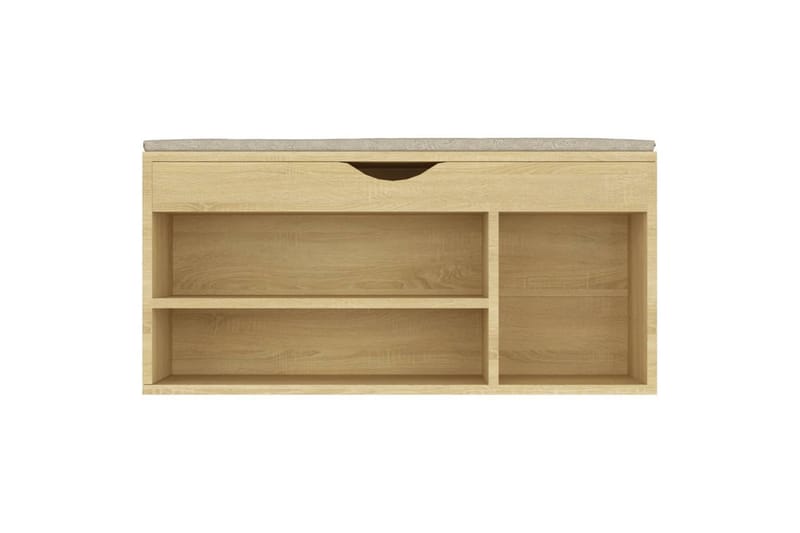 skobænk med hynde 104x30x49 cm spånplade sonoma-eg - Brun - Møbler - Stole & lænestole - Bænke - Skohylde med bænk