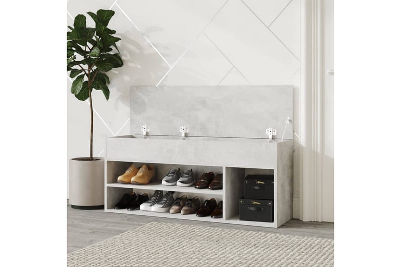 skobænk 105x30x45 cm spånplade betongrå - Grå - Møbler - Stole & lænestole - Bænke - Skohylde med bænk