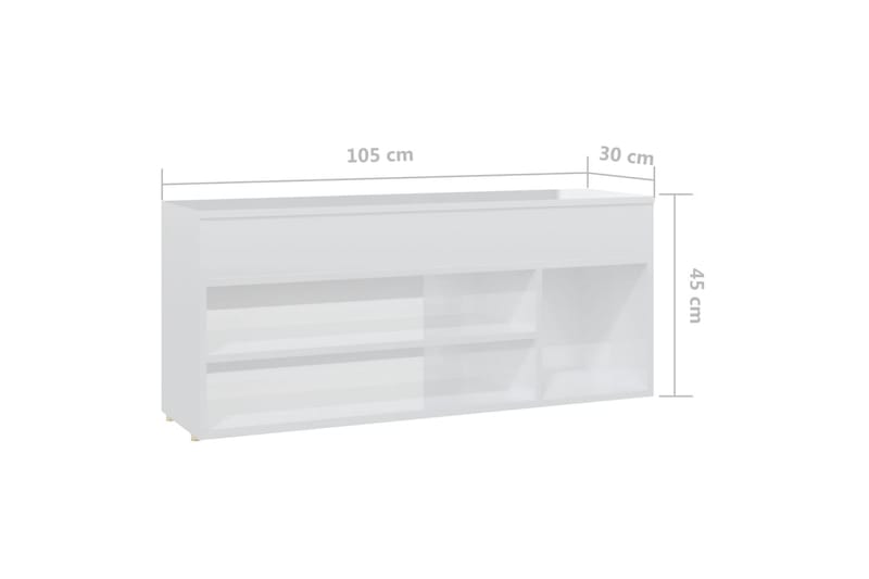 skobænk 105x30x45 cm spånplade hvid højglans - Hvid - Entréopbevaring - Skohylde med bænk