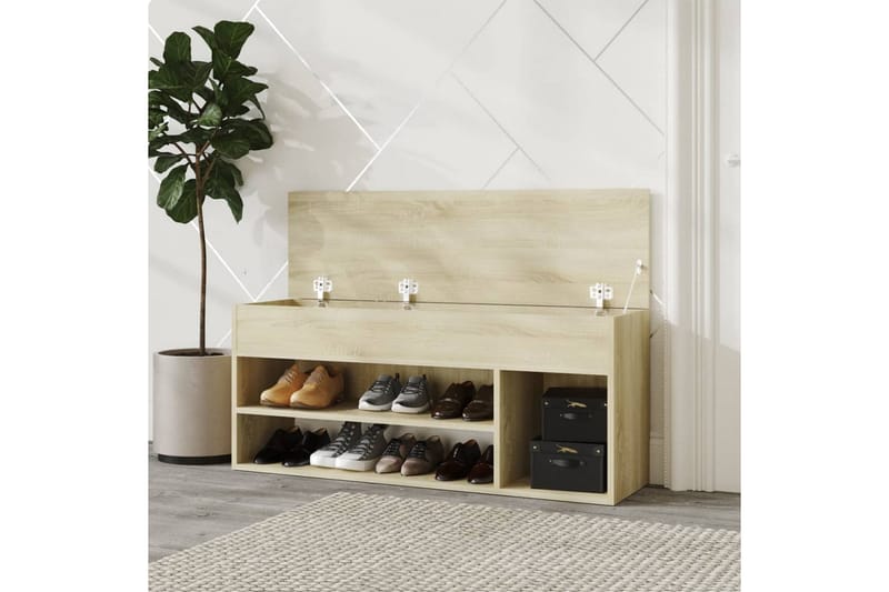 skobænk 105x30x45 cm spånplade sonoma-eg - Brun - Møbler - Stole & lænestole - Bænke - Skohylde med bænk