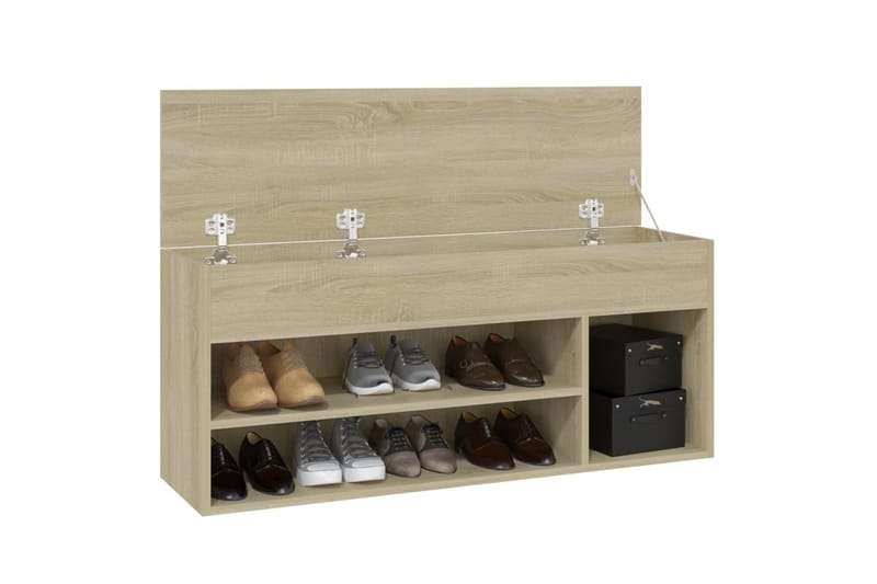 skobænk 105x30x45 cm spånplade sonoma-eg - Brun - Møbler - Stole & lænestole - Bænke - Skohylde med bænk