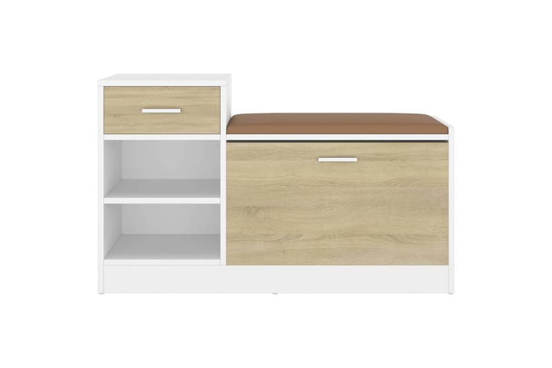 skobænk 94,5x31x57 cm spånplade hvid og sonoma-eg - Beige - Møbler - Stole & lænestole - Bænke - Skohylde med bænk