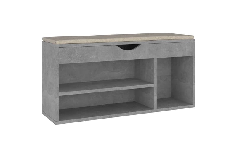 skobænk med hynde 104x30x49 cm spånplade betongrå - Grå - Entréopbevaring - Skohylde med bænk