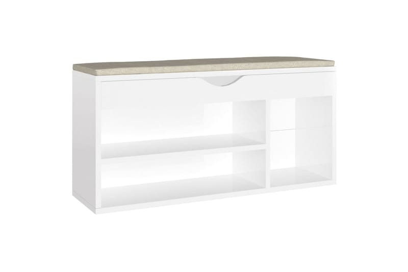 skobænk med hynde 104x30x49 cm spånplade hvid højglans - Hvid - Møbler - Stole & lænestole - Bænke - Skohylde med bænk