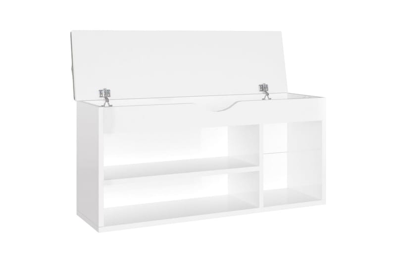 skobænk med hynde 104x30x49 cm spånplade hvid højglans - Hvid - Møbler - Stole & lænestole - Bænke - Skohylde med bænk