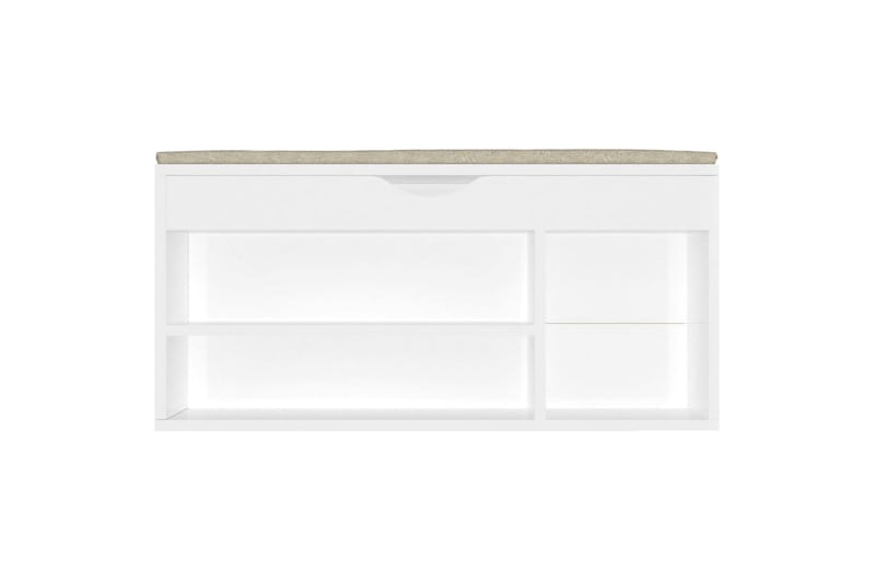 skobænk med hynde 104x30x49 cm spånplade hvid højglans - Hvid - Entréopbevaring - Skohylde med bænk