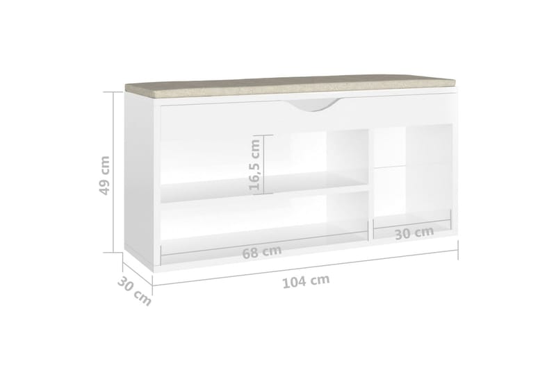 skobænk med hynde 104x30x49 cm spånplade hvid højglans - Hvid - Møbler - Stole & lænestole - Bænke - Skohylde med bænk