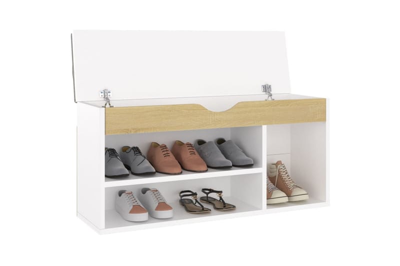 skobænk med hynde 104x30x49 cm sp�ånplade hvid og sonoma-eg - Beige - Møbler - Stole & lænestole - Bænke - Skohylde med bænk