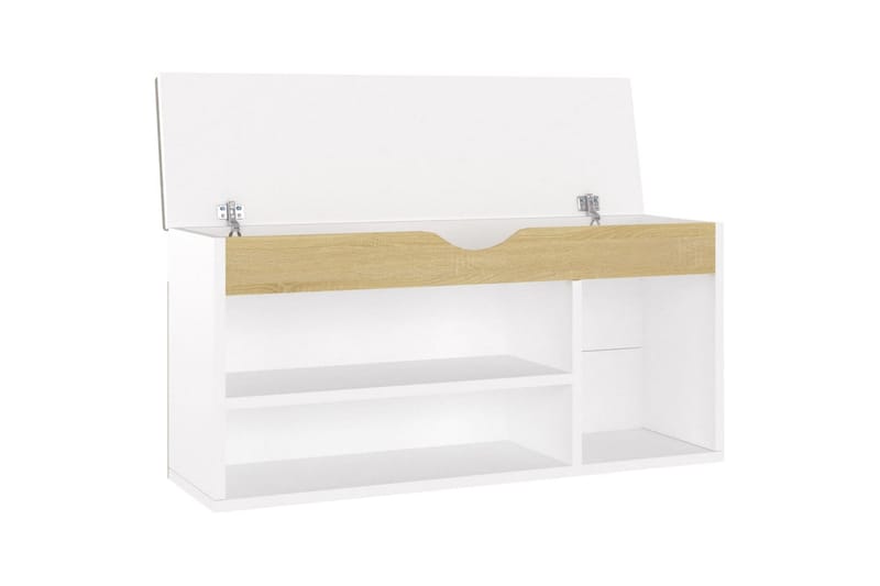 skobænk med hynde 104x30x49 cm spånplade hvid og sonoma-eg - Beige - Møbler - Stole & lænestole - Bænke - Skohylde med bænk
