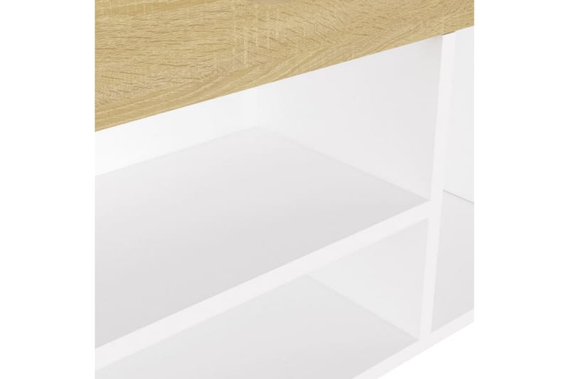 skobænk med hynde 104x30x49 cm spånplade hvid og sonoma-eg - Beige - Møbler - Stole & lænestole - Bænke - Skohylde med bænk