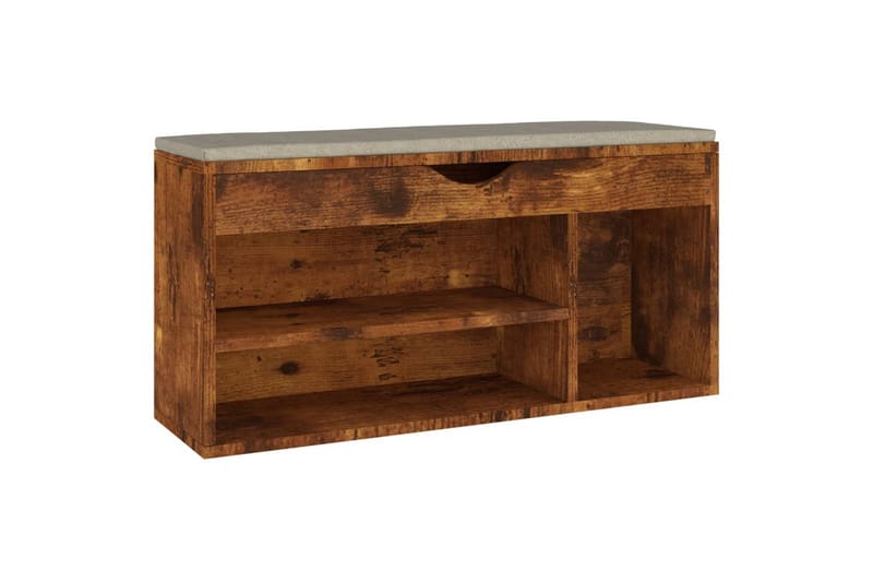 skobænk med hynde 104x30x49 cm spånplade røget egetræsfarve - Brun - Møbler - Stole & lænestole - Bænke - Skohylde med bænk