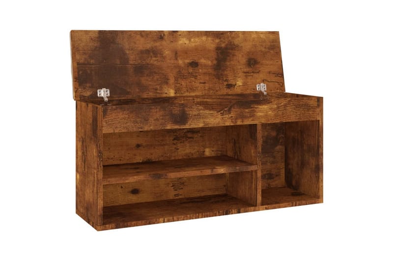skobænk med hynde 104x30x49 cm spånplade røget egetræsfarve - Brun - Møbler - Stole & lænestole - Bænke - Skohylde med bænk
