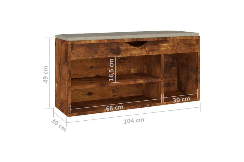 skobænk med hynde 104x30x49 cm spånplade røget egetræsfarve - Brun - Møbler - Stole & lænestole - Bænke - Skohylde med bænk