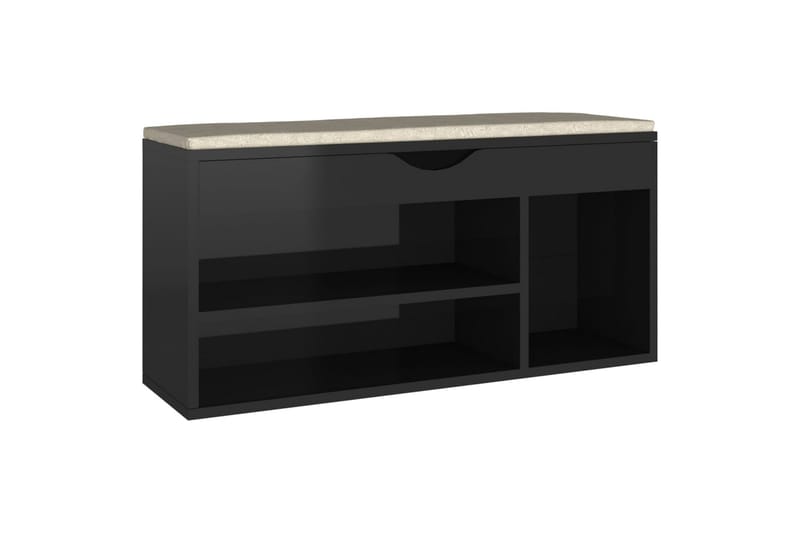 skobænk med hynde 104x30x49 cm spånplade sort højglans - Sort - Møbler - Stole & lænestole - Bænke - Skohylde med bænk