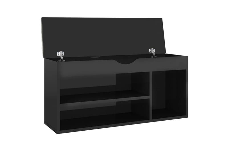 skobænk med hynde 104x30x49 cm spånplade sort højglans - Sort - Skohylde med bænk - Entréopbevaring
