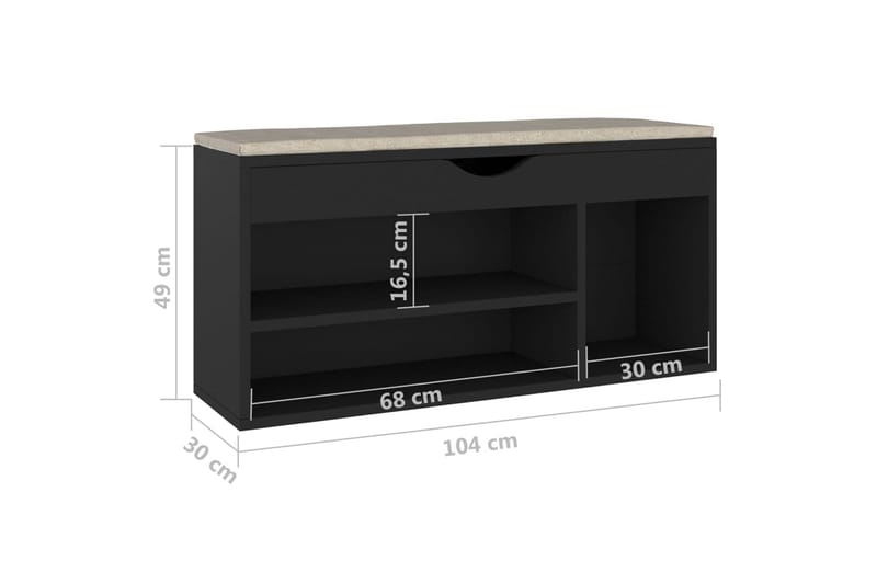 skobænk med hynde 104x30x49 cm spånplade sort - Sort - Møbler - Stole & lænestole - Bænke - Skohylde med bænk