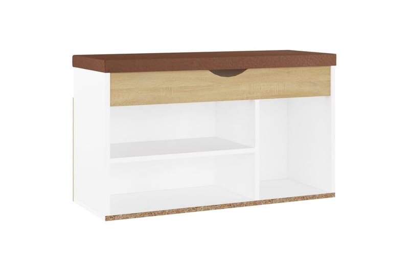 skobænk med hynde 80x30x47 cm spånplade hvid og sonoma-eg - Beige - Møbler - Stole & lænestole - Bænke - Skohylde med bænk