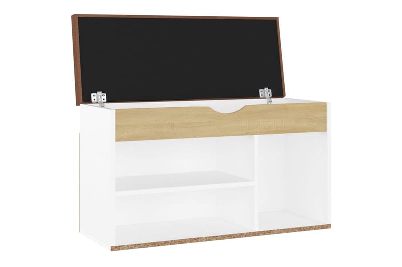 skobænk med hynde 80x30x47 cm spånplade hvid og sonoma-eg - Beige - Møbler - Stole & lænestole - Bænke - Skohylde med bænk