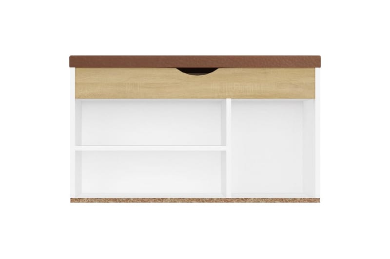skobænk med hynde 80x30x47 cm spånplade hvid og sonoma-eg - Beige - Møbler - Stole & lænestole - Bænke - Skohylde med bænk