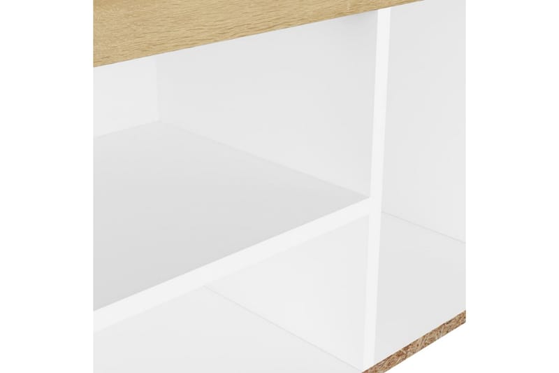 skobænk med hynde 80x30x47 cm spånplade hvid og sonoma-eg - Beige - Møbler - Stole & lænestole - Bænke - Skohylde med bænk