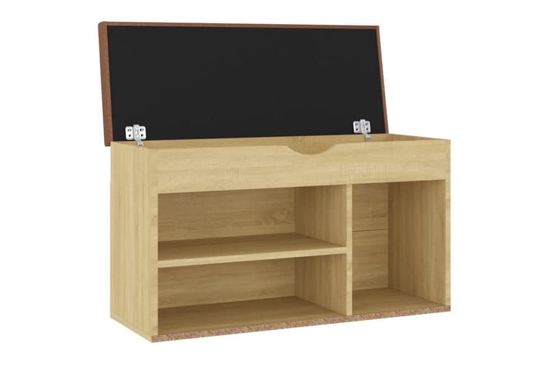 skobænk med hynde 80x30x47 cm spånplade hvid og sonoma-eg - Brun - Møbler - Stole & lænestole - Bænke - Skohylde med bænk
