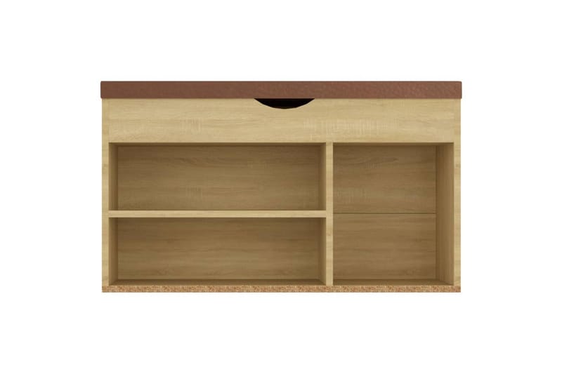 skobænk med hynde 80x30x47 cm spånplade hvid og sonoma-eg - Brun - Møbler - Stole & lænestole - Bænke - Skohylde med bænk